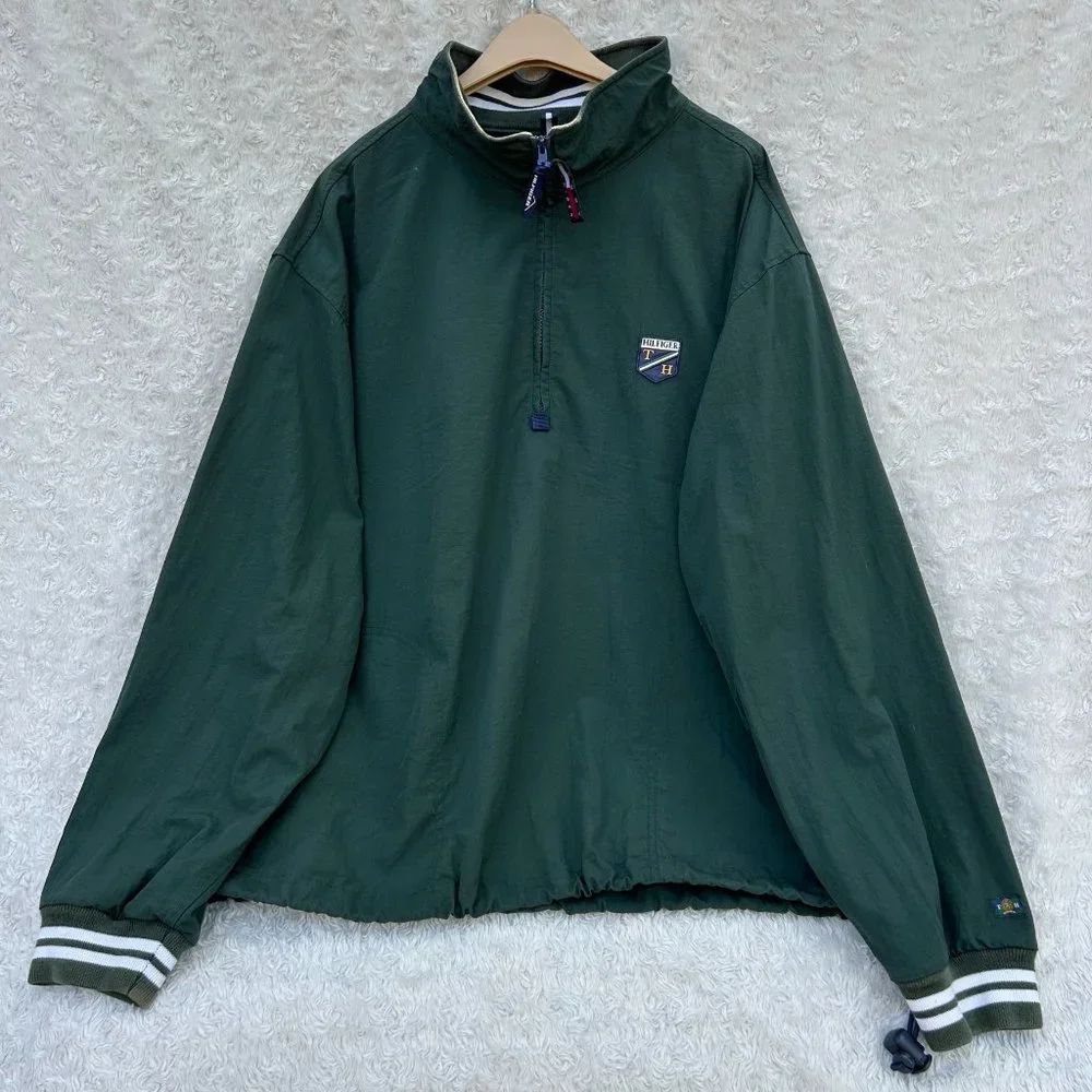 Tommy Hilfiger Men's Green Quarter‎ Zipper Windbreaker Size XL